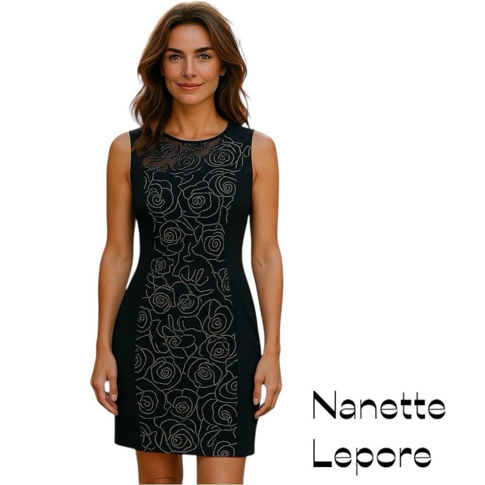Nanette Lepore Black Floral Sleeveless Feminine Event Dress NWT Size 4